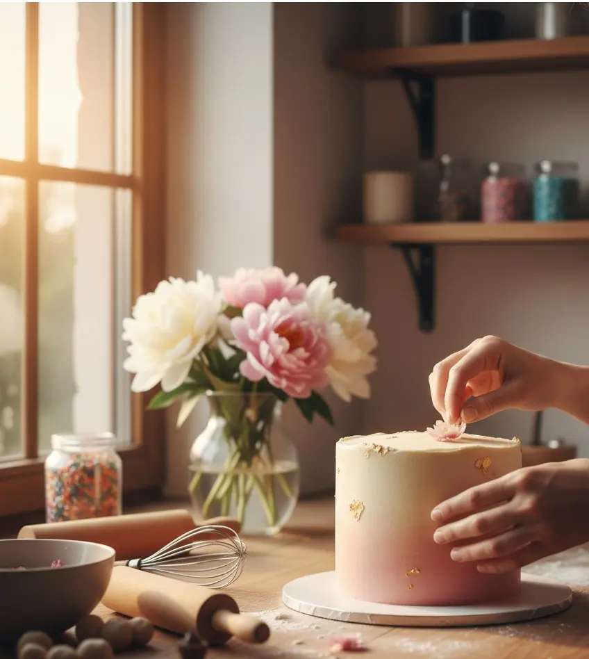 Dekorowanie tortu na zamówienie - cukiernia Poczęstuj się Warszawa, tort ręcznie zdobiony w domowej pracowni